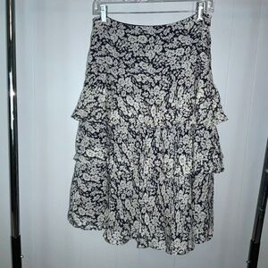 Lauren Ralph Lauren tiered Silk Navy cream Floral skirt Sz 4 Lined
